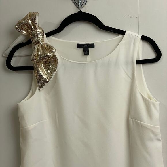 J. Crew 0 tank top white gold sequin bow festive classic contemporary Corpcore - Picture 2 of 8
